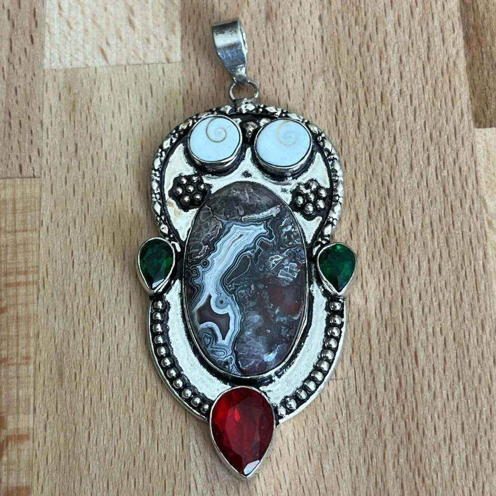 Shiva and Gemstone Owl Pendant